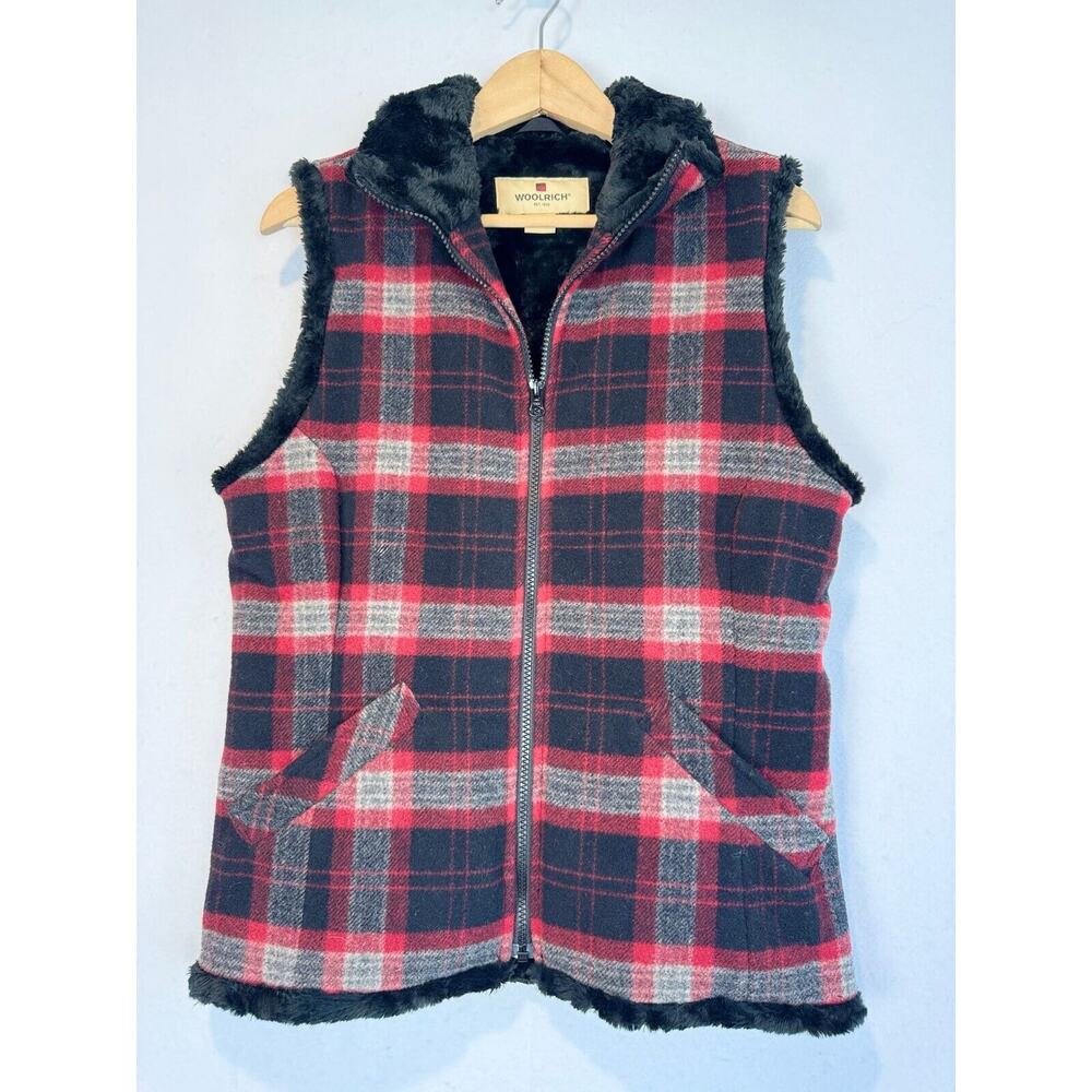 Woolrich Women's Buffalo Plaid‎ Woolblend Vest Size S Faux Fur Lined